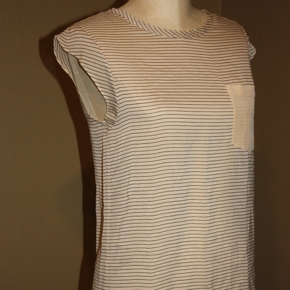 3.1 PHILLIP LIM HORIZONTAL STRIPED SHEER SILK TUNIC BLOUSE TOP - 4 MEDIUM - Picture 3 of 5